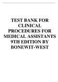 TEST BANK FOR CLINICAL PROCEDURES FOR MEDICAL ASSISTANTS 9TH EDITION BY BONEWIT-WEST