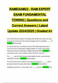 RAMEXAM22 - RAM EXPERT EXAM FUNDAMENTAL TOWING | Questions and Correct Answers | Latest Update 2024/2025 | Graded A+