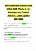 Biochemistry Final Exam: UNE CHEM 1005 (Weeks 9-15) | Questions and Correct Answers | Latest Update 2024/2025