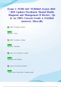 Exam 1: NURS 663/ NURS663 (Latest 2024/ 2025 Updates STUDY BUNDLE WITH SOLUTIONS) Psychiatric Mental Health Diagnosis and Management II | Qs & As| 100% Correct| Grade A (Verified Answers)- Maryville