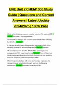 UNE Unit 2 CHEM1005 Study Guide | Questions and Correct Answers | Latest Update 2024/2025 | 100% Pass