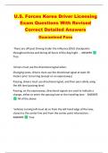 U.S. Forces Korea Driver Licensing  Exam Questions With Revised  Correct Detailed Answers   Guaranteed Pass 