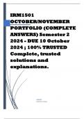 IRM1501 OCTOBER/NOVEMBER PORTFOLIO (COMPLETE ANSWERS) Semester 2 2024 - DUE 10 October 2024 ; 100% TRUSTED Complete, trusted solutions and explanations.