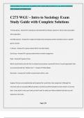 C273 WGU - Intro to Sociology Exam Study Guide with Complete Solutions