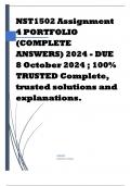 NST1502 Assignment 4 PORTFOLIO (COMPLETE ANSWERS) 2024 - DUE 8 October 2024 ; 100% TRUSTED Complete, trusted solutions and explanations.