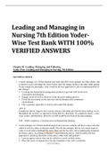 Leading and Managing in Nursing 7th Edition Yoder-Wise Test Bank WITH 100% VERIFIED ANSWERS  2022 UPDATE
