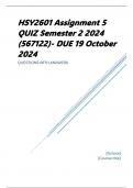 HSY2601 Assignment 5 QUIZ Semester 2 2024 (567122)- DUE 19 October 2024