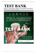 TEST BANK PHYSICAL EXAMINATION & HEALTH ASSESSMENT 9TH EDITION BY CAROLYN JARVIS| ALL CHAPTERS COVERED| TEST BANK 100% VERIFIED ANSWERS