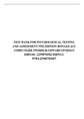 TEST BANK FOR PSYCHOLOGICAL TESTING AND ASSESSMENT 9TH EDITION RONALD JAY COHEN MARK SWERDLIK EDWARD STURMAN