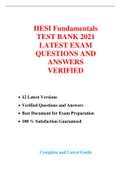 HESI Fundamentals TEST BANK 2021 LATEST EXAM QUESTIONS AND ANSWERS VERIFIED