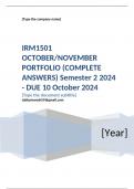 IRM1501 OCTOBER/NOVEMBER PORTFOLIO (COMPLETE ANSWERS) Semester 2 2024 - DUE 10 October 2024 ; 100% TRUSTED Complete, trusted solutions and explanations.. Ensure your success with us.. 