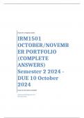 IRM1501 OCTOBER/NOVEMBER PORTFOLIO (COMPLETE ANSWERS) Semester 2 2024 - DUE 10 October 2024 ; 100% TRUSTED Complete, trusted solutions and explanations.. Ensure your success with us.. 