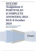 NST1502 Assignment 4 PORTFOLIO (COMPLETE ANSWERS) 2024 - DUE 8 October 2024 ; 100% TRUSTED Complete, trusted solutions and explanations.. Ensure your success with us