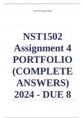 NST1502 Assignment 4 PORTFOLIO (COMPLETE ANSWERS) 2024 - DUE 8 October 2024 ; 100% TRUSTED Complete, trusted solutions and explanations.. Ensure your success with us