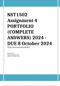 NST1502 Assignment 4 PORTFOLIO (COMPLETE ANSWERS) 2024 - DUE 8 October 2024 ; 100% TRUSTED Complete, trusted solutions and explanations.. Ensure your success with us