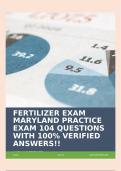 FERTILIZER EXAM MARYLAND PRACTICE EXAM 104 QUESTIONS WITH 100% VERIFIED ANSWERS!!