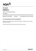 AQA French 7652 paper 1  Listening, reading and writing  T TRAN French A 10 June 2024