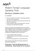 AQA French 7652 paper 3T Teacher conducted speaking test 7, 9 & 12 V WTC French A 8Apr24to24 May 2024