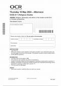 OCR GCSE RELIGIOUS STUDIES  PAPER 6 2024 (J625/06)