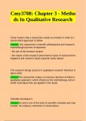 Cmy3708: Chapter 3 - Methods In Qualitative Research Questions with Complete Solutions.