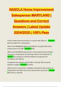 NASCLA Home Improvement Salesperson MARYLAND | Questions and Correct Answers | Latest Update 2024/2025 | 100% Pass