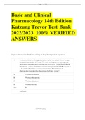 Basic and Clinical Pharmacology 14th Edition Katzung Trevor Test Bank 2022/2023  100% VERIFIED ANSWERS 