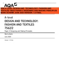 AQA A LEVEL DESIGN AND TECHNOLOGY: FASHION AND TEXTILES 7562/2 PAPER 2 DESIGNING AND MAKING PRINCIPLES MARK SCHEME JUNE 2020 VERSION: 1.0 FINAL