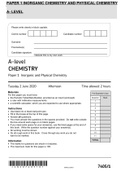 PAPER 1 INORGANIC CHEMISTRY AND PHYSICAL CHEMISTRY A- LEVEL QUALITY TEST FOR QUALITY RESULTS