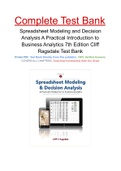 Spreadsheet Modeling and Decision Analysis A Practical Introduction to Business Analytics 7th Edition Cliff Ragsdale Test Bank