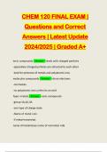 CHEM 120 FINAL EXAM | Questions and Correct Answers | Latest Update 2024/2025 | Graded A+