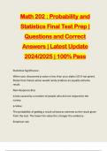 Math 202 : Probability and Statistics Final Test Prep | Questions and Correct Answers | Latest Update 2024/2025 | 100% Pass