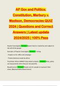 AP Gov and Politics: Constitution, Marbury v. Madison, Democracies QUIZ 2024 | Questions and Correct Answers | Latest update 2024/2025 | 100% Pass