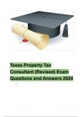 Texas Property Tax Consultant (Revised) Exam Questions and Answers 2024