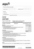 AQA GCSE  HISTORY  Paper 2 Section A/B:  Britain: Power and the people:  c1170 to the present day  JUNE 2024