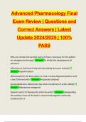 Advanced Pharmacology Final Exam Review | Questions and Correct Answers | Latest Update 2024/2025 | 100% PASS