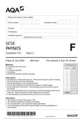 AQA GCSE  PHYSICS  Foundation Tier   Paper 2    8463/2F JUNE 2024