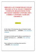 OREGON LAW COSMETOLOGY EXAM  2024-2025 ACTUAL EXAM 2 VERSIONS  COMPLETE 400 QUESTIONS WITH  DETAILED VERIFIED ANSWERS (100%  CORRECT ANSWERS) /ALREADY  GRADED A+ 