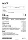 AQA GCSE  CHEMISTRY  Higher Tier    Paper 2  8462/2H  JUNE 2024