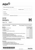 AQA GCSE  PHYSICS  Higher Tier   Paper 2    8463/2H JUNE 2024