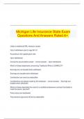  Michigan Life Insurance State Exam Questions And Answers Rated A+.