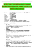 NURS 6521/NURS6521 Advanced Pharmacology Final Exam 2020/2021 Walden University