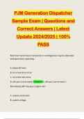 PJM Generation Dispatcher Sample Exam | Questions and Correct Answers | Latest Update 2024/2025 | 100% PASS