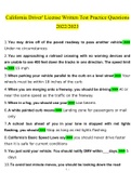 California Driver' License Written Test Practice Questions.docx questions with correct answers 100% verified