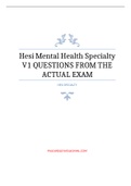 Hesi Mental Health Specialty V1 QUESTIONS FROM THE ACTUAL EXAM