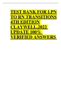 TEST BANK FOR LPN TO RN TRANSITIONS 4TH EDITION CLAYWELL.2022 UPDATE 100% VERIFIED ANSWERS 