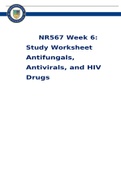 NR 567 Week 6 Study Worksheet; Antifungals, Antivirals, and HIV Drugs