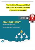 Test Bank For Management Global  15th Edition By Stephen P. Robbins Chapters 1 - 18, Complete 