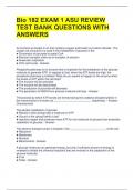 Bio 182 EXAM 1 ASU REVIEW TEST BANK QUESTIONS WITH ANSWERS 