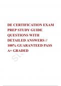 DE CERTIFICATION EXAM PREP STUDY GUIDE QUESTIONS WITH DETAILED ANSWERS // 100% GUARANTEED PASS  A+ GRADED 