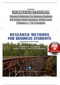 SOLUTION MANUAL Research Methods For Business Students  8th Edition Mark Saunders, Philip Lewis Chapters 1 - 14, Complete  